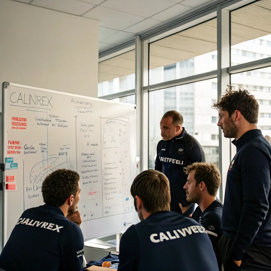 CALVIREX team discussing sports strategies